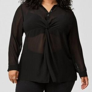Torrid Chiffon Twist Front tunic Deep Black Size 5 (28) NWT